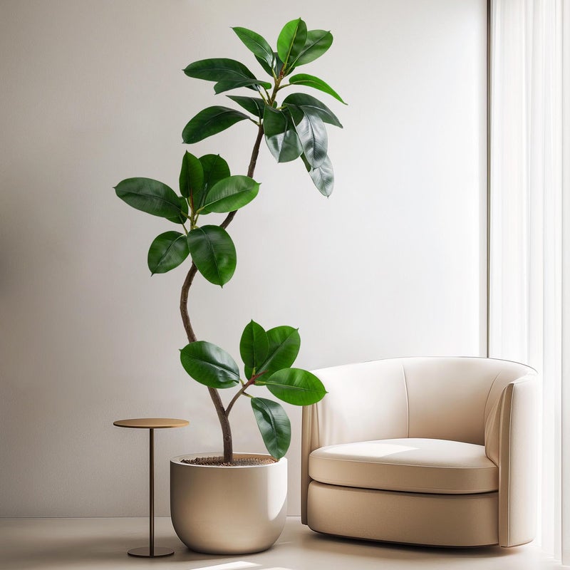 Bailikang 4.6ft Artificial Rubber Tree Faux Plants Indoor Faux Floor Artificial Trees Indoor,Fake Plant Fake Tropical Plants,Large Floor,Real Touch Rubber Tree for Home Decor - Image 1
