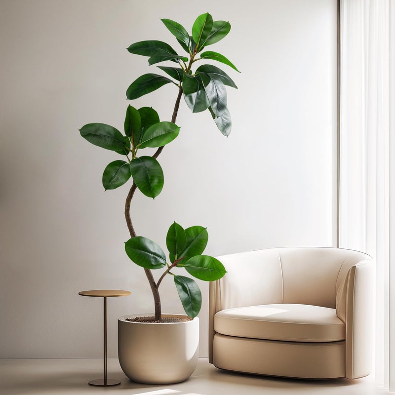 Bailikang 4.6ft Artificial Rubber Tree Faux Plants Indoor Faux Floor Artificial Trees Indoor,Fake Plant Fake Tropical Plants,Large Floor,Real Touch Rubber Tree for Home Decor - Image 3