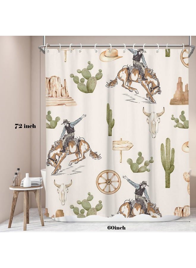 EGLGCC Western Cowboy Shower Curtain Riding Horse Cactus Desert Cow Vintage Farmhouse Country 60x72 Inch Fabric Polyester Cloth Washable Waterproof Bathroom Decor 12 Hooks - Image 2