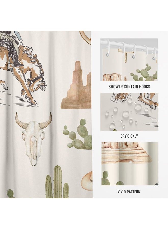 EGLGCC Western Cowboy Shower Curtain Riding Horse Cactus Desert Cow Vintage Farmhouse Country 60x72 Inch Fabric Polyester Cloth Washable Waterproof Bathroom Decor 12 Hooks - Image 3