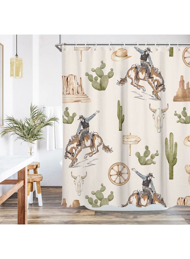 EGLGCC Western Cowboy Shower Curtain Riding Horse Cactus Desert Cow Vintage Farmhouse Country 60x72 Inch Fabric Polyester Cloth Washable Waterproof Bathroom Decor 12 Hooks - Image 1
