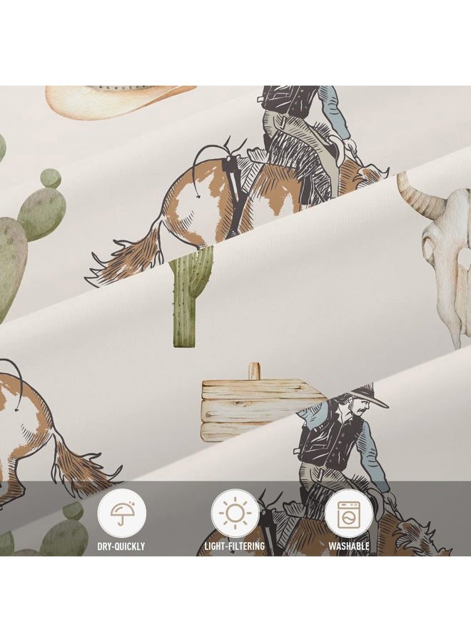 EGLGCC Western Cowboy Shower Curtain Riding Horse Cactus Desert Cow Vintage Farmhouse Country 60x72 Inch Fabric Polyester Cloth Washable Waterproof Bathroom Decor 12 Hooks - Image 4