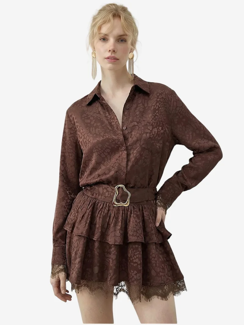 Bianco Lucci LUCCI Leopard Print Shirt Dress with Belt