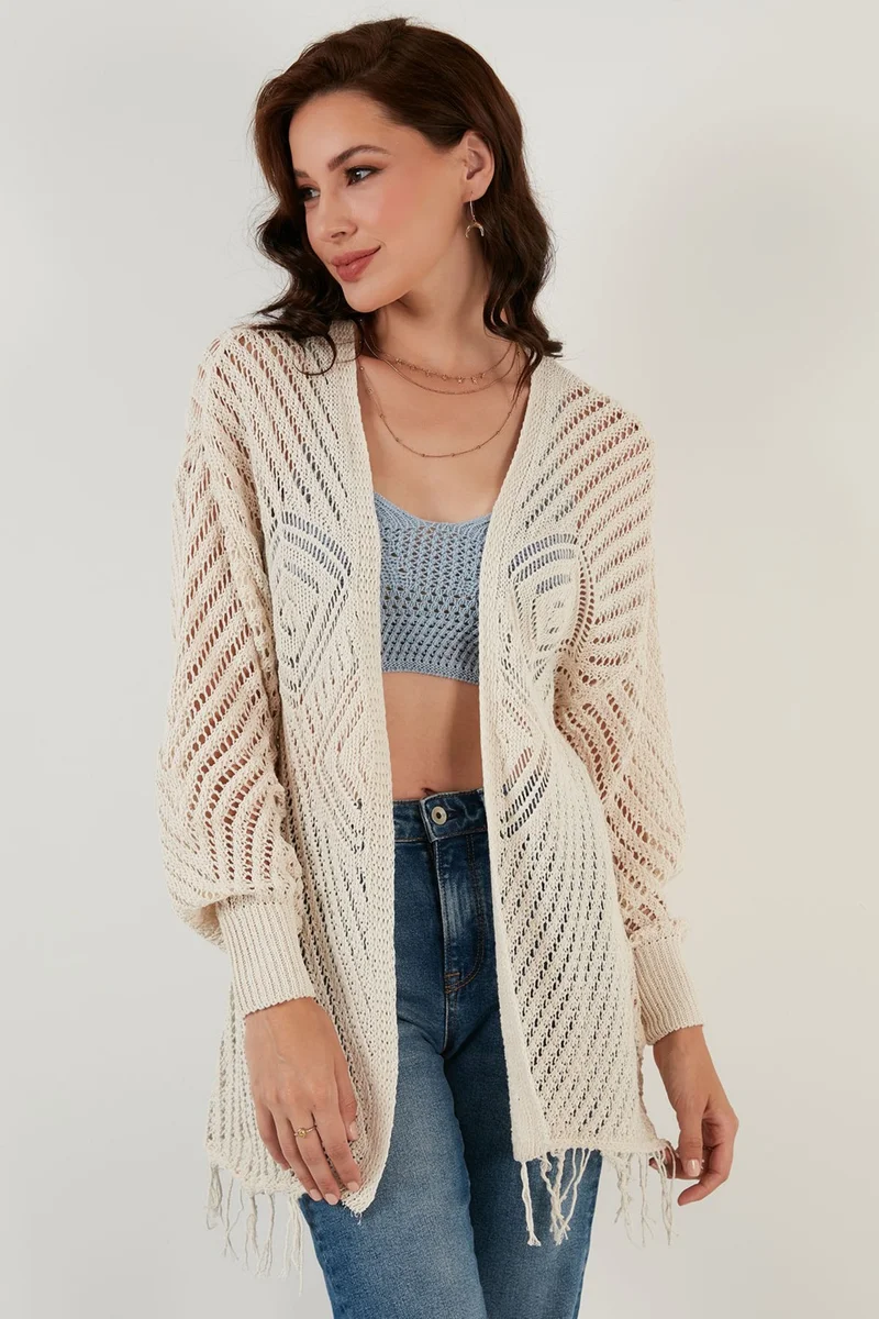 Lela Tasseled Thin Knitted Long Cardigan Women's Cardigan 6071393