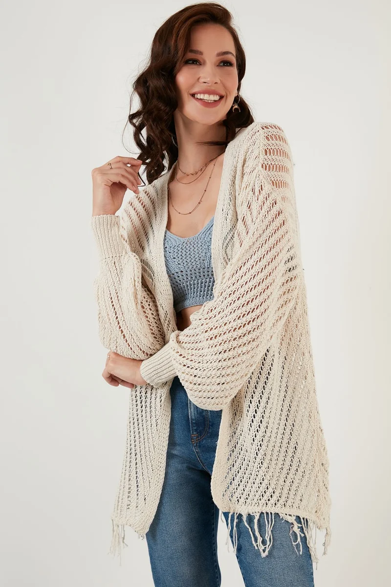 Lela Tasseled Thin Knitted Long Cardigan Women's Cardigan 6071393