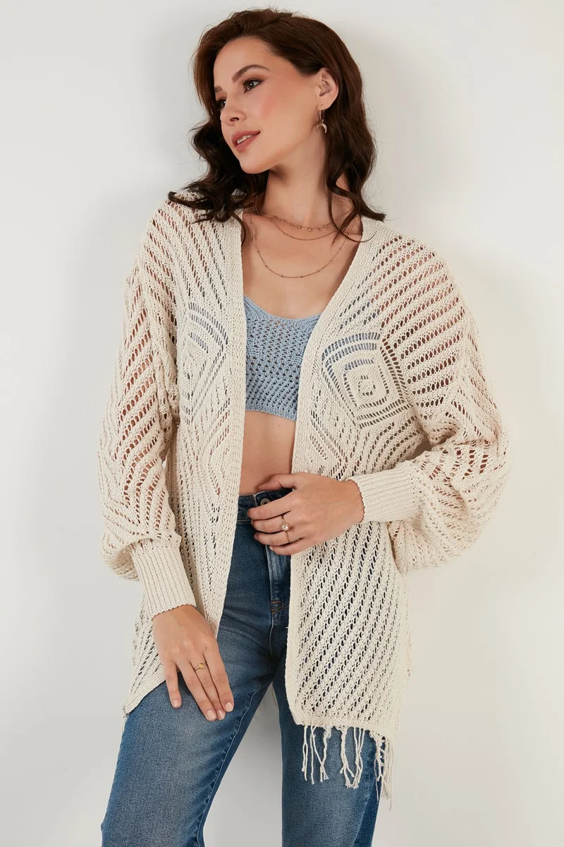 Lela Tasseled Thin Knitted Long Cardigan Women's Cardigan 6071393