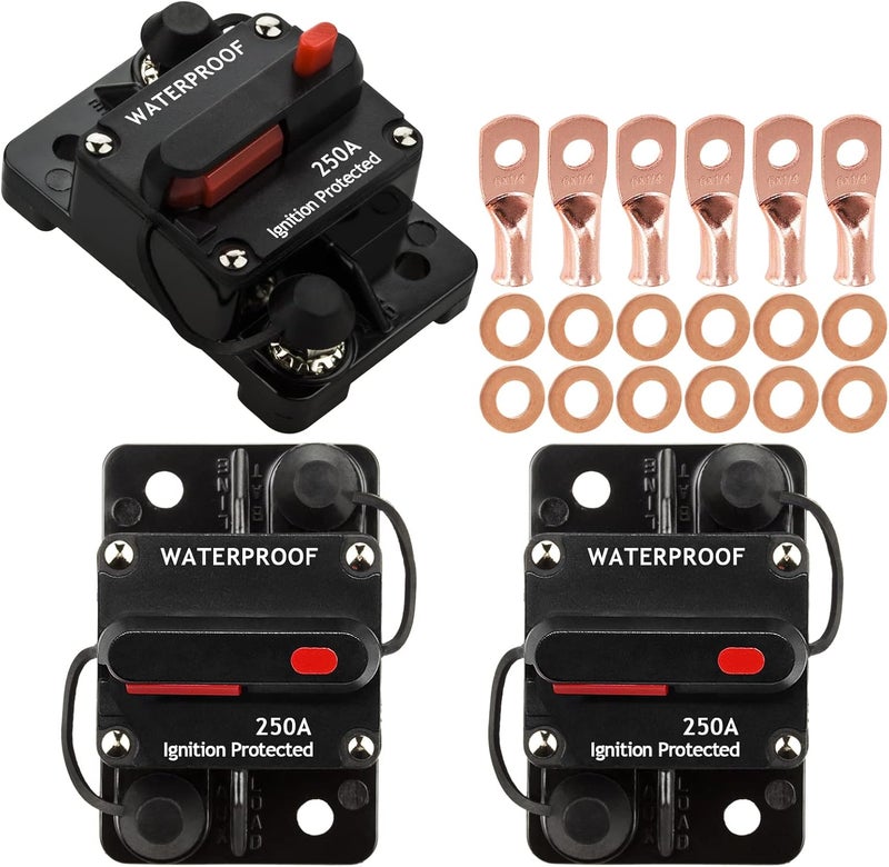 Hamolar 3 Pack 250A Circuit Breaker Manual Reset Fuse Holder for Car Audio and Amps Protection 12V-48V DC - Image 1