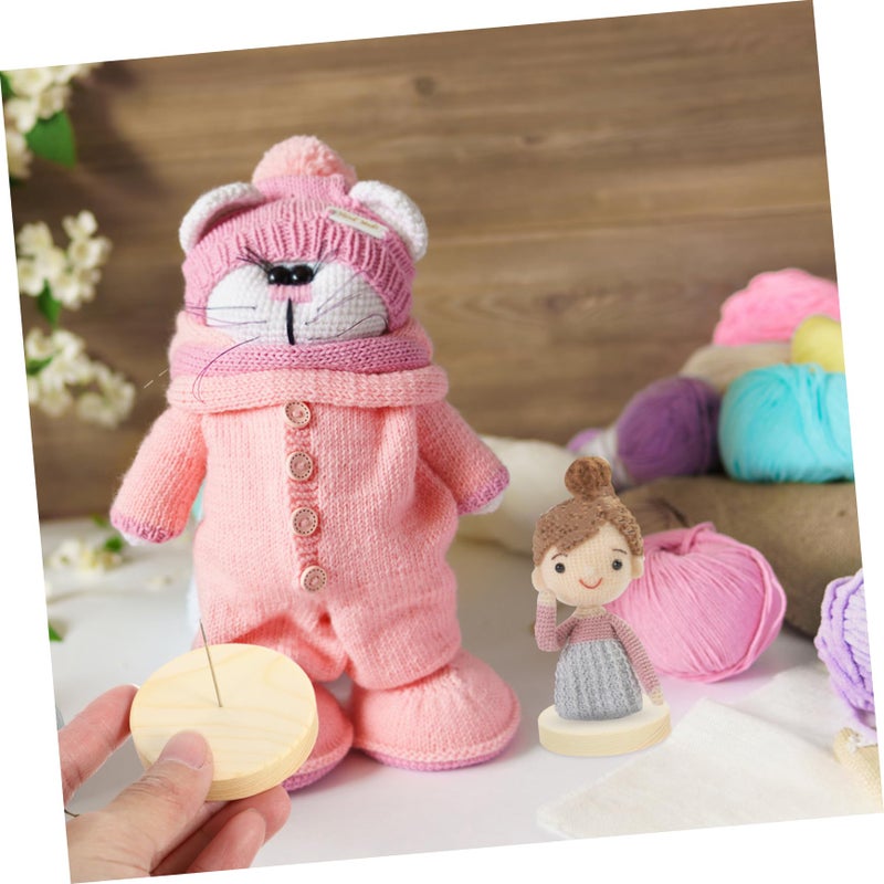 8 Pcs Crochet Doll Display Stand With Wooden Base And Felt Holder Storage Rack - Image 3