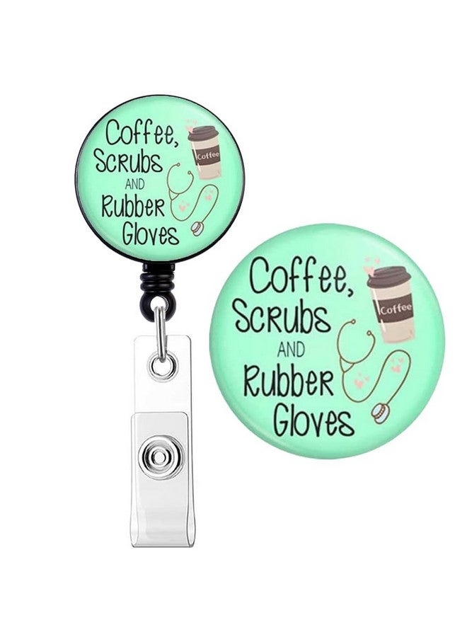 HASFINE Coffee Scrubs And Rubber Gloves Retractable Badge Holder Nurse Badge Reels With Alligator Clip 24 Inches Durable Nylon Cord - Image 1