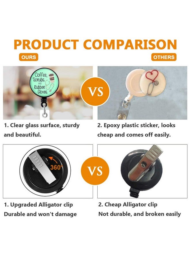 HASFINE Coffee Scrubs And Rubber Gloves Retractable Badge Holder Nurse Badge Reels With Alligator Clip 24 Inches Durable Nylon Cord - Image 3