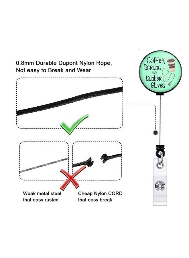 HASFINE Coffee Scrubs And Rubber Gloves Retractable Badge Holder Nurse Badge Reels With Alligator Clip 24 Inches Durable Nylon Cord - Image 4