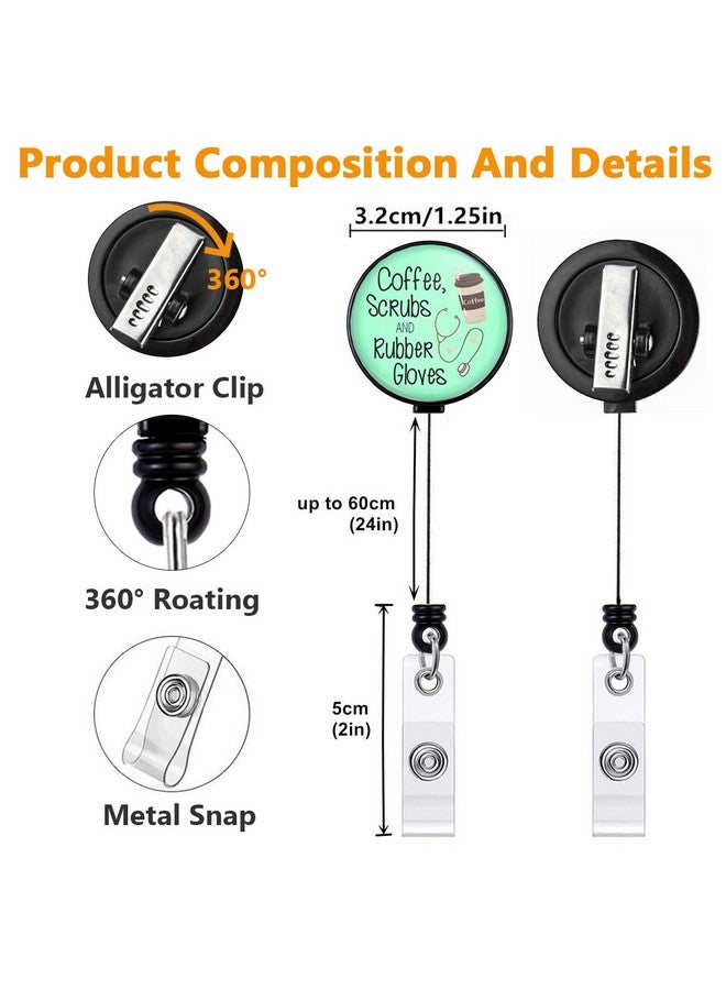 HASFINE Coffee Scrubs And Rubber Gloves Retractable Badge Holder Nurse Badge Reels With Alligator Clip 24 Inches Durable Nylon Cord - Image 2