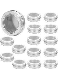 CTKcom CTKcom 1 Ounce Metal Tin Cans Round Empty Containers with Clear Window Screw Lid Silver Aluminum Can Sample Containers Cosmetic Lip Balm Containers for DIY Salves Candles Candies Crafts,15 Pack 
