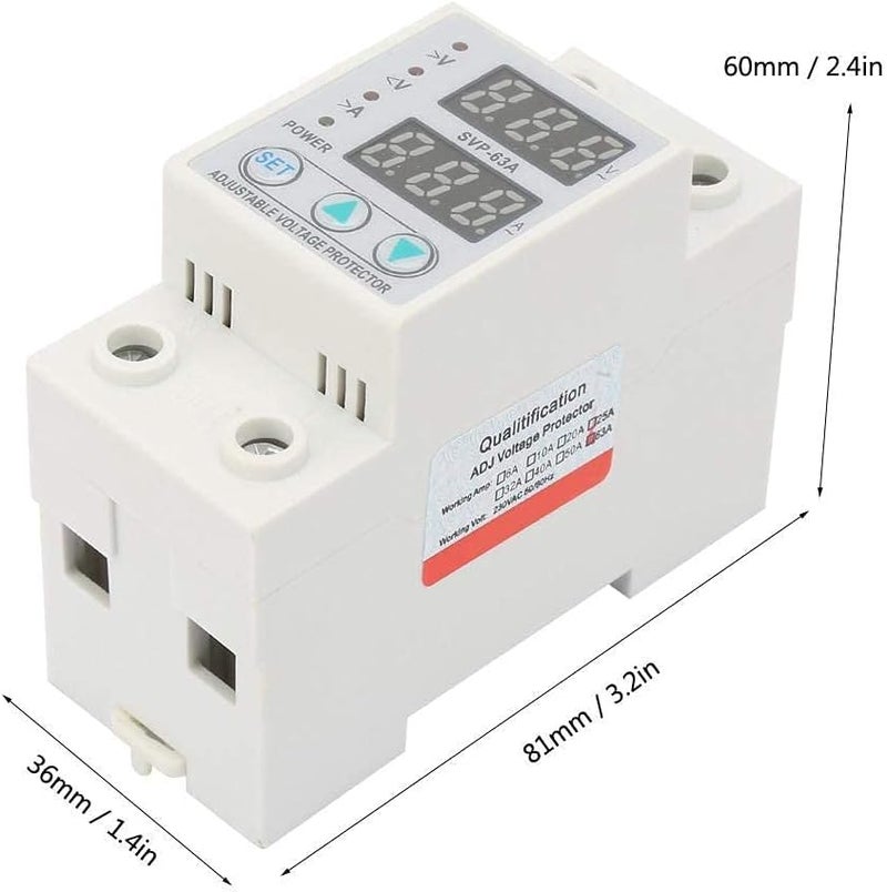 Wal front Double LED Display Single Phase Adjustable Voltage Current Protector Voltage Protective Device AC230V 63A x 36 x 60mm - Image 2