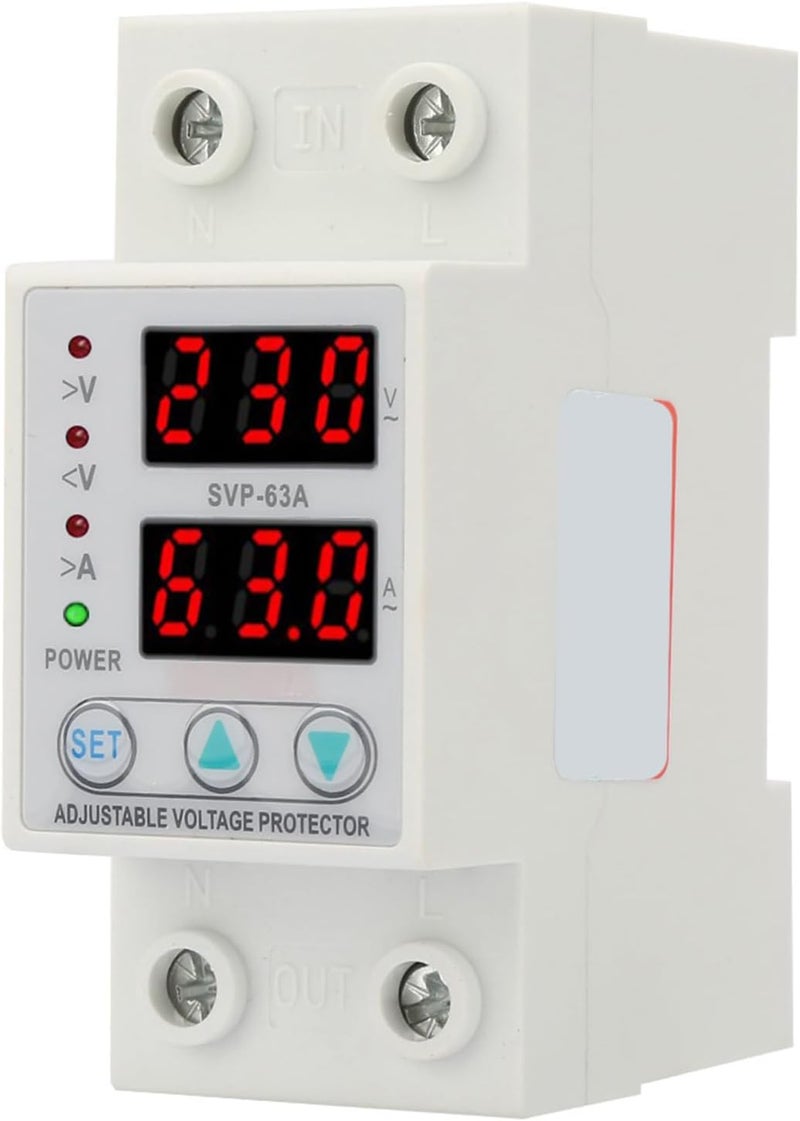 Wal front Double LED Display Single Phase Adjustable Voltage Current Protector Voltage Protective Device AC230V 63A x 36 x 60mm - Image 1