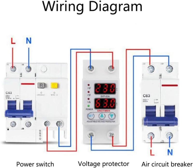 Wal front Double LED Display Single Phase Adjustable Voltage Current Protector Voltage Protective Device AC230V 63A x 36 x 60mm - Image 3