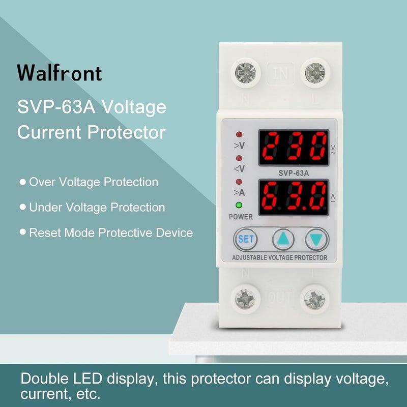 Wal front Double LED Display Single Phase Adjustable Voltage Current Protector Voltage Protective Device AC230V 63A x 36 x 60mm - Image 4