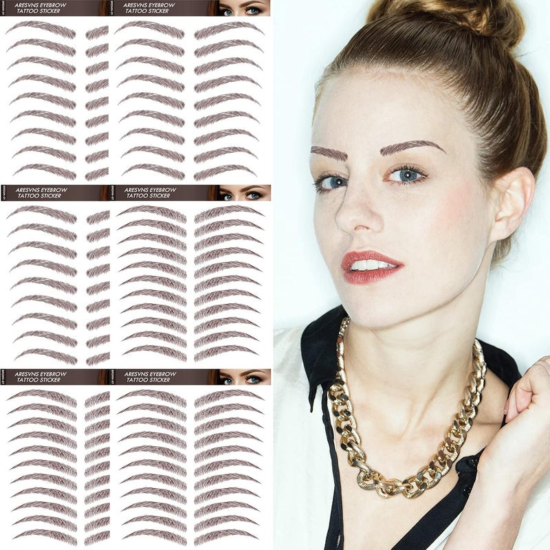 Aresvns Tattoo Eyebrow 66 Pairs Reddish Brown Chocolate Color Realistic Fake Eyebrows Tattoo12 Eyebrow Shapes4D Eyebrows Tattoo WaterproofEyebrow Transfers Stickers for Women Teens