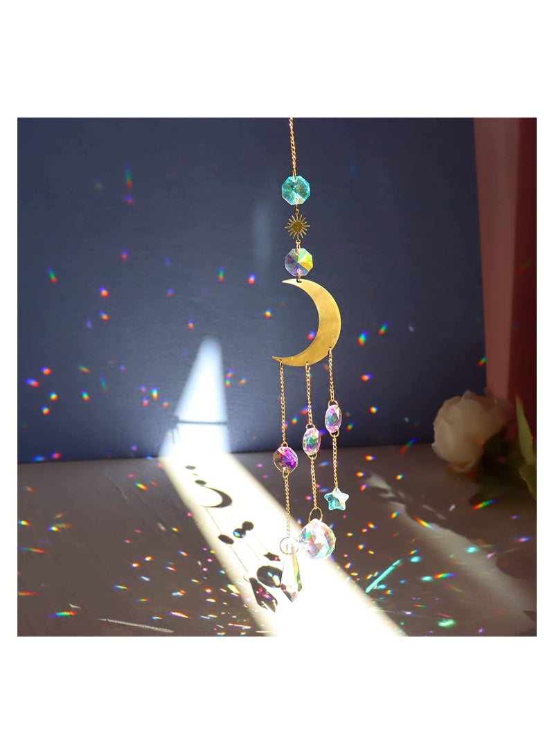 7Pack Crystal Suncatchers,Gold Moon Star Sun Catchers Hanging with Chain Pendant Ornament Colorful Crystal Glass Balls for Window Bedroom Car Home Garden Office Party Wedding Decorations  - Image 2