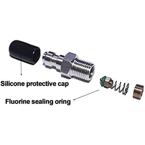 heyous Stainless Steel Paintball Air Gun Airsoft PCP Air Rifle M8x1 Silver Quick Plug Connector Check Valve One Way Foster Fill Nipple Adapter 1/8NPT - Image 4