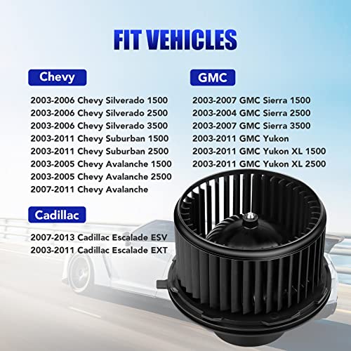 LCWRGS AC Blower Motor with Fan Fits for 2003 2004 2005 2006 Chevy Silverado 1500 2500 Suburban Avalanche GMC Sierra Yukon Cadillac Escalade HVAC Heater Blower Motor Replaces# 700191 - Image 3