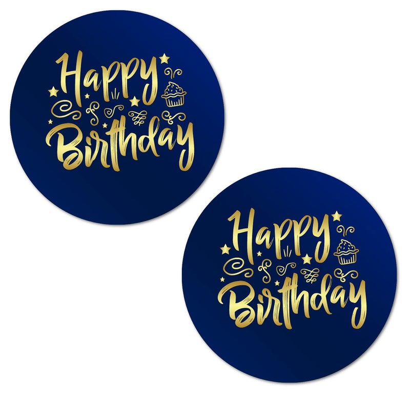 40 Happy Birthday Stickers 2 Inch Big Round Glossy Labels Great for Birthday Party Gift Box Gift Bag Party Favors Dcor Tags Games and Supplies Made in USA Blue