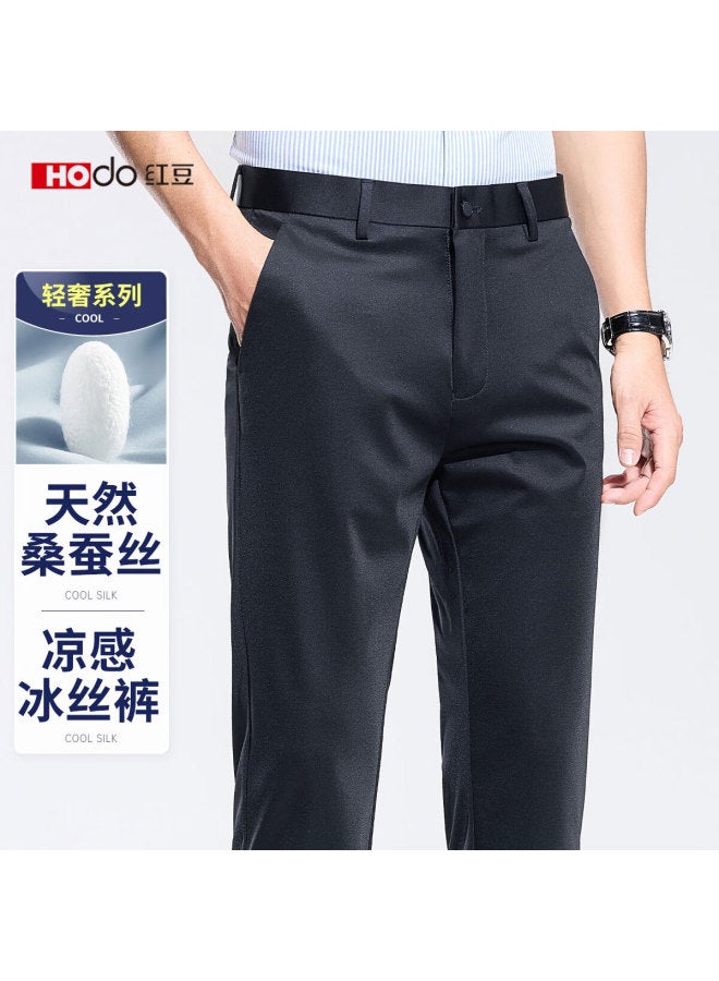 Hodo Hodo Men's Business Pants With Mulberry Silk & Cool Breathable Fabric Smooth Straight-leg Solid Color Summer Casual Pants - Image 1