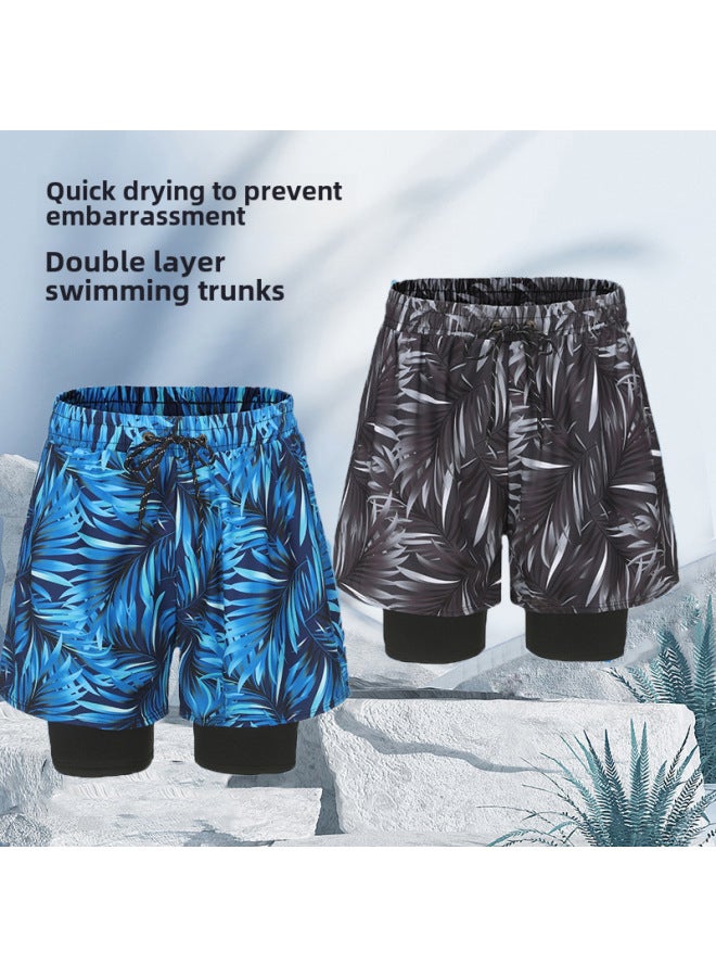 إسكدنيا سراويل السباحة للرجال ربيع حار مضادة للإحراج سراويل سباحة فضفاضة 2024 سراويل شاطئ وهمية من قطعتين معدات السباحة للرجال - اللون: رمادي - - Image 3