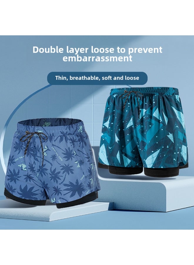 إسكدنيا سراويل السباحة للرجال ربيع حار مضادة للإحراج سراويل سباحة فضفاضة 2024 سراويل شاطئ وهمية من قطعتين معدات السباحة للرجال - اللون: رمادي - - Image 4