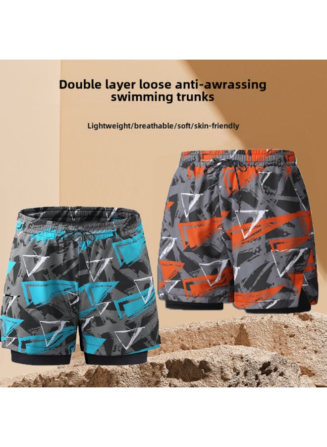 إسكدنيا سراويل السباحة للرجال ربيع حار مضادة للإحراج سراويل سباحة فضفاضة 2024 سراويل شاطئ وهمية من قطعتين معدات السباحة للرجال - اللون: رمادي - - Image 2