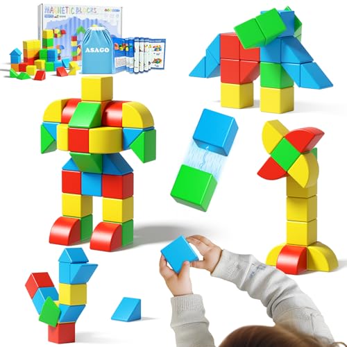 Asago Magnetic Blocks for Toddlers 134 inch 36PCS Kids Building Toys Creative Stacking Colorful Sensory Block with Magnet Educational Construction Cubes Set for Boys Girls Kids Ages 3 4 5 6 7 Year - Image 1