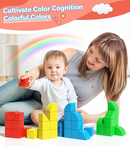 Asago Magnetic Blocks for Toddlers 134 inch 36PCS Kids Building Toys Creative Stacking Colorful Sensory Block with Magnet Educational Construction Cubes Set for Boys Girls Kids Ages 3 4 5 6 7 Year - Image 5