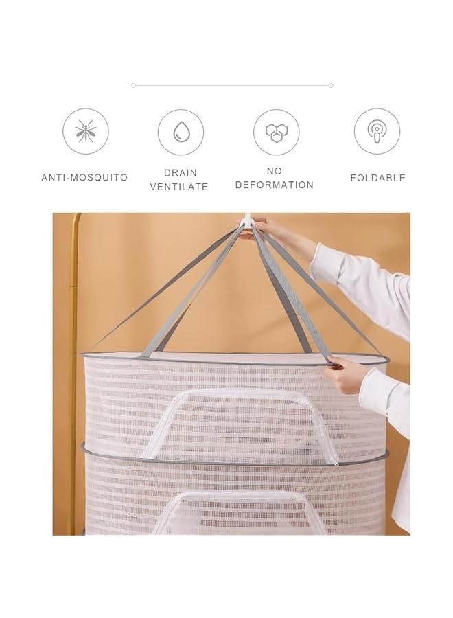 MIXDE Hanging Dryer Net Foldable Drying Rack Net Dryer 3 Layer Folding Fish Net With Zipper For Fish, Vegetables, Fruits, Herbs - Image 1