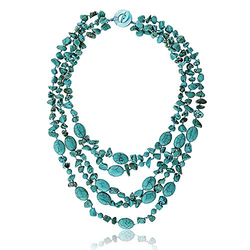 Gem Stone King Handmade Multi-strand Beaded Chunky Simulated Turquoise Necklace For Women, 20 Inches Long Green Western Jewelry with Toggle Clasp - Image 2