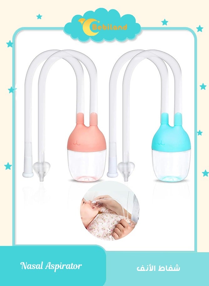 Bebiland 2 PCS Silicone Baby Nasal Aspirators, Snot Sucker, Baby Nose Cleaner, Baby Nose Unblocker for Baby, Anti-Backflow Snot Sucker, Newborn Nose Congestion Relief (Pink/Blue) - Image 1