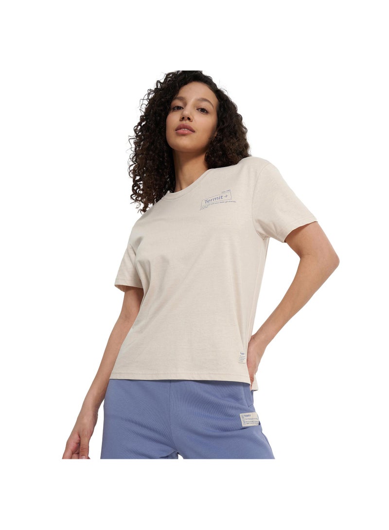 Athlex Women's T-shirt Light Beige, Termit, Soft Cotton Fabric, Relaxed Fit, Comfortable and Versatile for Casual Wear - Image 1