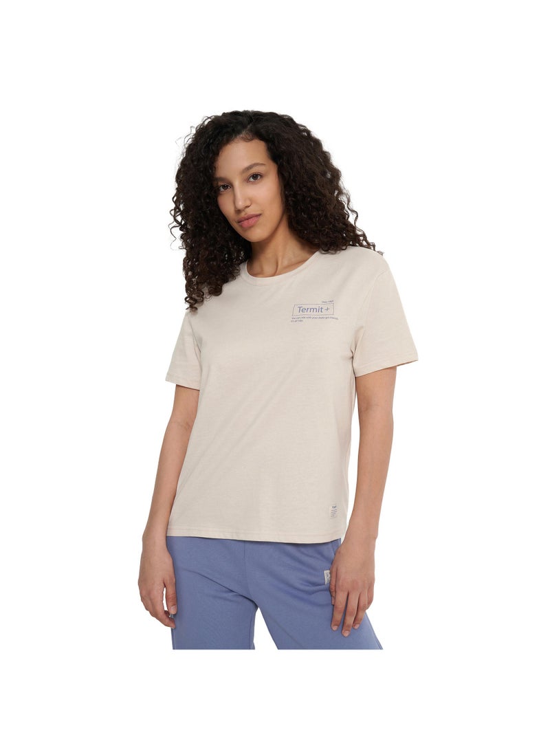 Athlex Women's T-shirt Light Beige, Termit, Soft Cotton Fabric, Relaxed Fit, Comfortable and Versatile for Casual Wear - Image 2