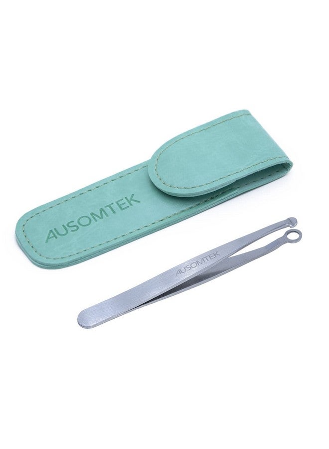 Ausomtek Usomtek Nose Hair & Ear Hair Trimming Tweezers Eyebrow Grooming Scissors Eyelash Clipper Stainless Steel Grooming Scissors Safe Roundheaded For Men And Women (Cyan Pu Case) (1 Pack) - Image 2
