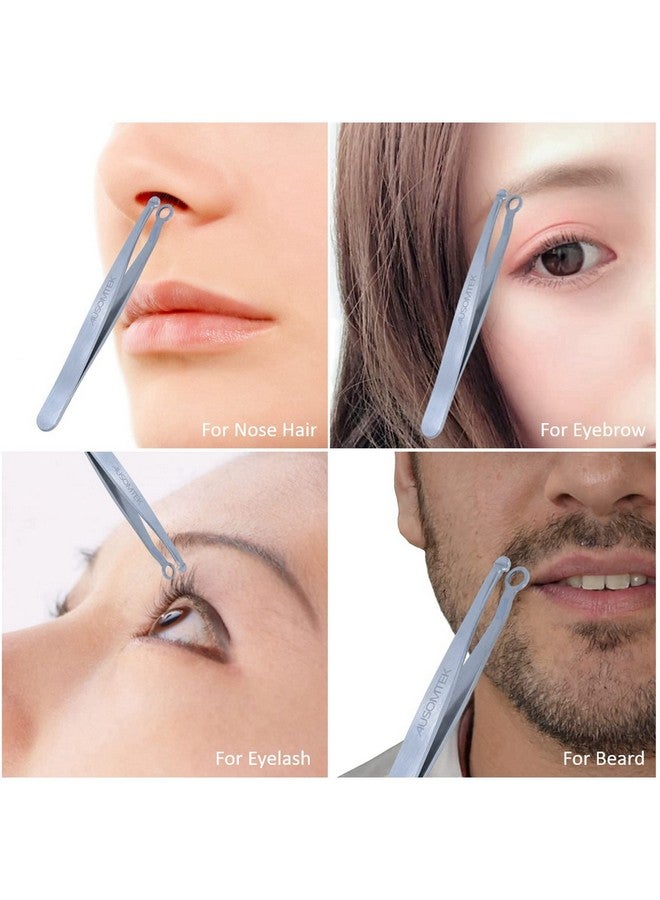 Ausomtek Usomtek Nose Hair & Ear Hair Trimming Tweezers Eyebrow Grooming Scissors Eyelash Clipper Stainless Steel Grooming Scissors Safe Roundheaded For Men And Women (Cyan Pu Case) (1 Pack) - Image 3