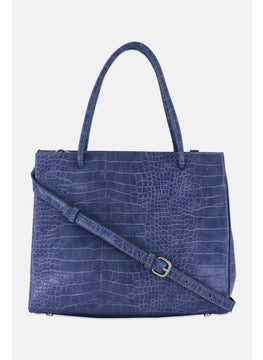 Moda Luxe Women Textured Pattern Tote Bag 23 H x 28 L x 11 W cm, Slate Blue  - Image 1