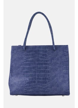 Moda Luxe Women Textured Pattern Tote Bag 23 H x 28 L x 11 W cm, Slate Blue  - Image 3