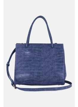 Moda Luxe Women Textured Pattern Tote Bag 23 H x 28 L x 11 W cm, Slate Blue  - Image 2