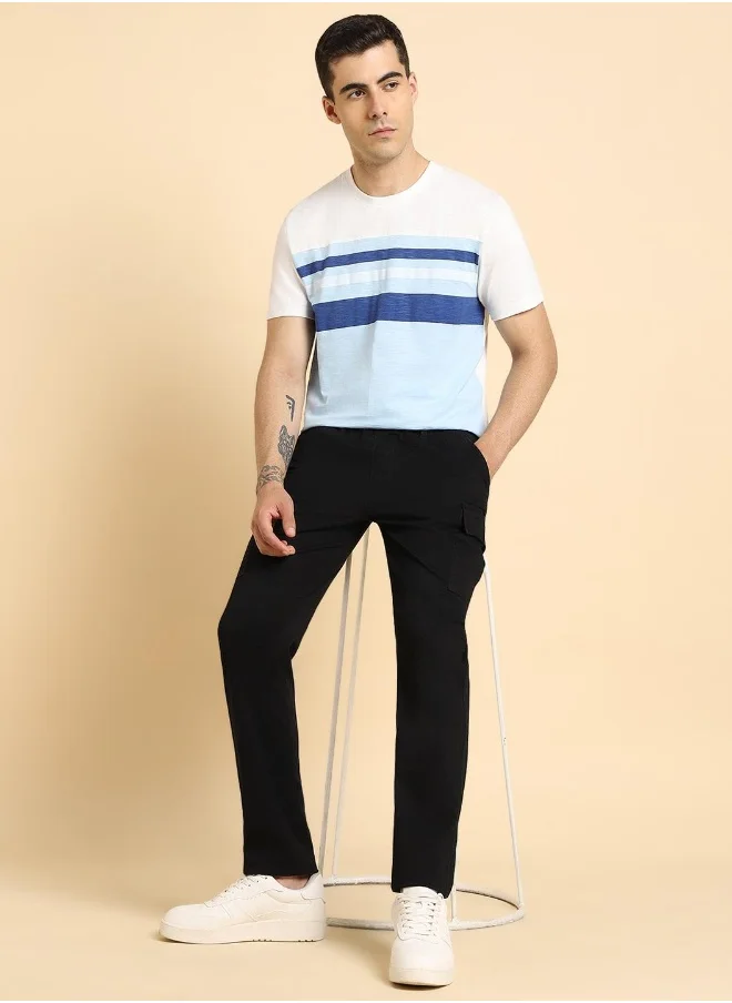 Dennis Lingo Blue Striped Regular Fit Crew Neck T-shirt for Men - 100% Cotton, Half Sleeves, Casual