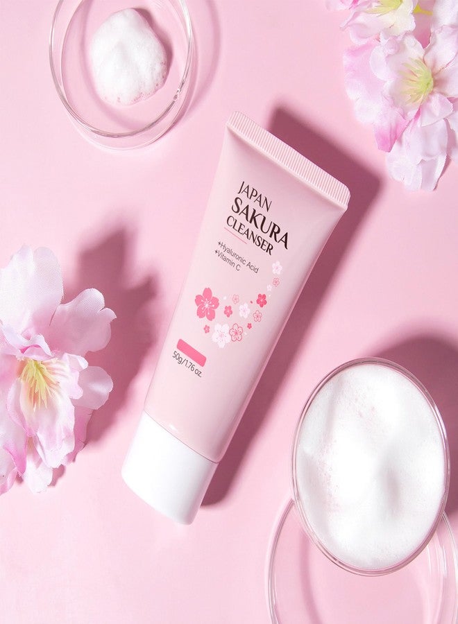 DLZZRS Sakura Face Cleanser, Deep Cleaning Foaming Cream, Face Wash Creamy Facial Cleanser Moisturzing Balance Oil Water Mild Facial Cleansing for Dry Skin & Oily Skin Daily Cleaning Remover, 1.76 oz - Image 5
