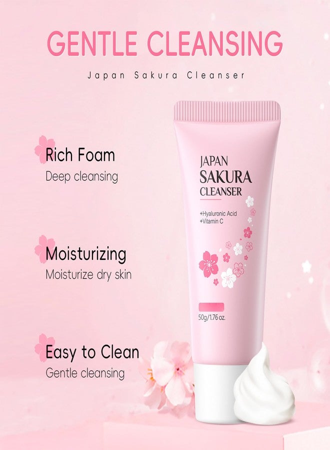 DLZZRS Sakura Face Cleanser, Deep Cleaning Foaming Cream, Face Wash Creamy Facial Cleanser Moisturzing Balance Oil Water Mild Facial Cleansing for Dry Skin & Oily Skin Daily Cleaning Remover, 1.76 oz - Image 4