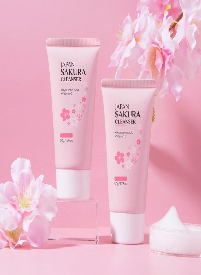 DLZZRS Sakura Face Cleanser, Deep Cleaning Foaming Cream, Face Wash Creamy Facial Cleanser Moisturzing Balance Oil Water Mild Facial Cleansing for Dry Skin & Oily Skin Daily Cleaning Remover, 1.76 oz - Image 3