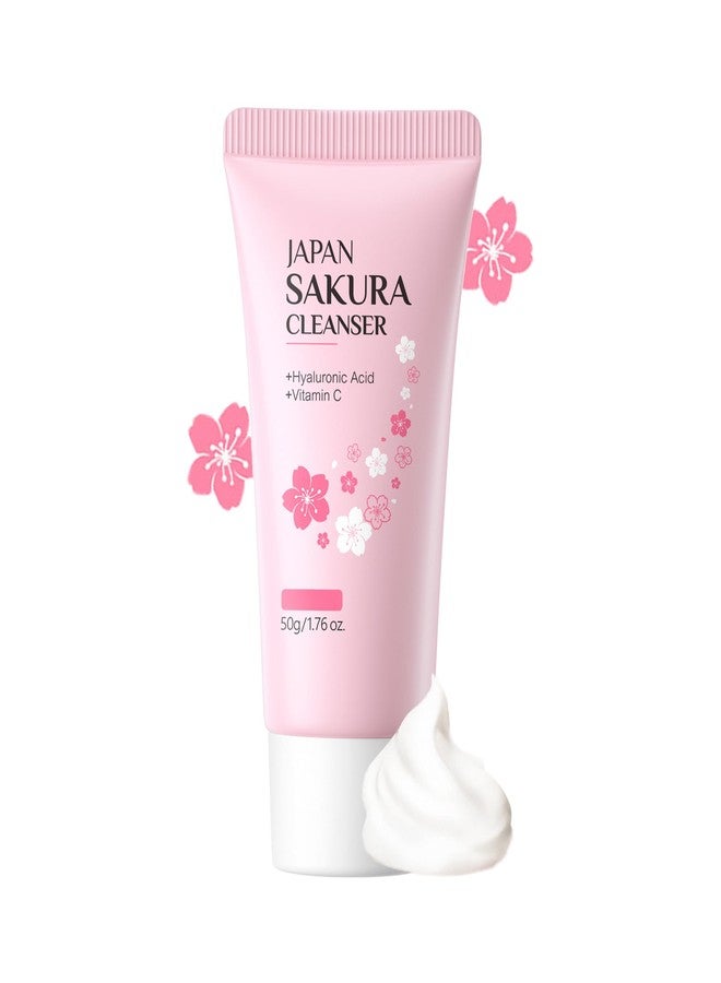 DLZZRS Sakura Face Cleanser, Deep Cleaning Foaming Cream, Face Wash Creamy Facial Cleanser Moisturzing Balance Oil Water Mild Facial Cleansing for Dry Skin & Oily Skin Daily Cleaning Remover, 1.76 oz - Image 1