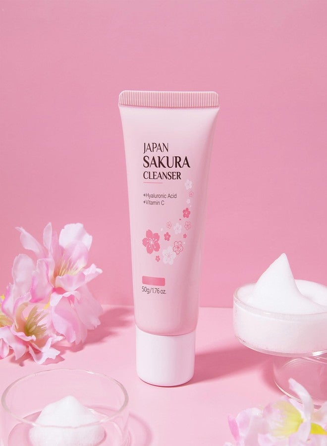 DLZZRS Sakura Face Cleanser, Deep Cleaning Foaming Cream, Face Wash Creamy Facial Cleanser Moisturzing Balance Oil Water Mild Facial Cleansing for Dry Skin & Oily Skin Daily Cleaning Remover, 1.76 oz - Image 2