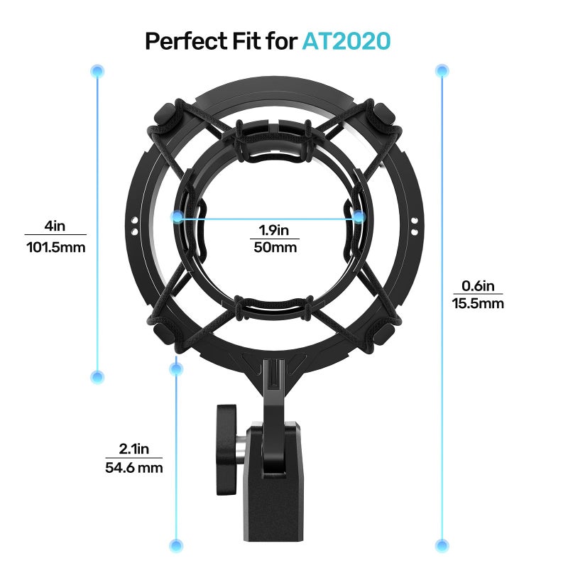 Etour AT2020 Microphone Shock Mount with Pop Filter, [Custom Built for audio technica Mic] Anti-Vibration Suspension Shockmount Holder Clip Compatible with AT2020USB+ AT2035 ATR2050 AT3035 AT3060 - Image 2