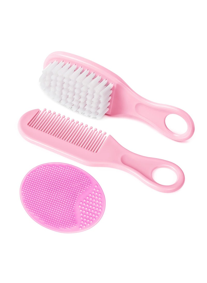 CMGTYYD Baby Hair Brush, 3PCS Baby Hair Brush and Comb Set, Cradle Cap Brush and Baby Hair Comb for Newborns & Toddlers, Perfect Baby Registry Gift, Pink  - Image 1
